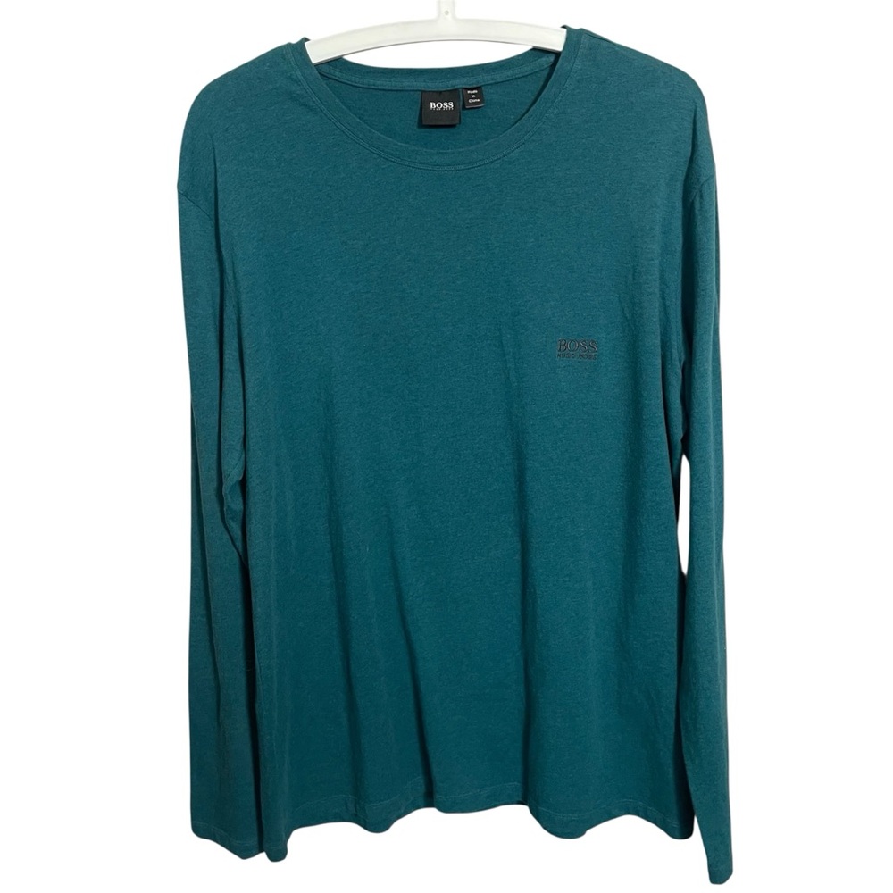 Hugo Boss long sleeve tee embroidered logo teal